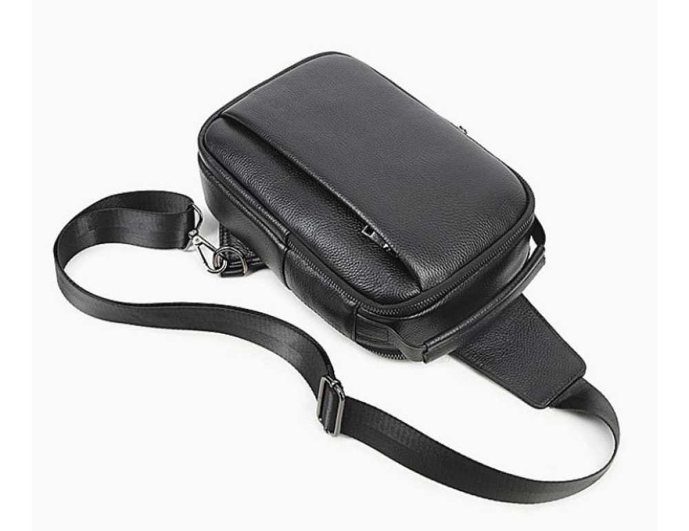 Мужская кожаная сумка-слинг черная Tiding Bag M35-1306A - Фото № 4