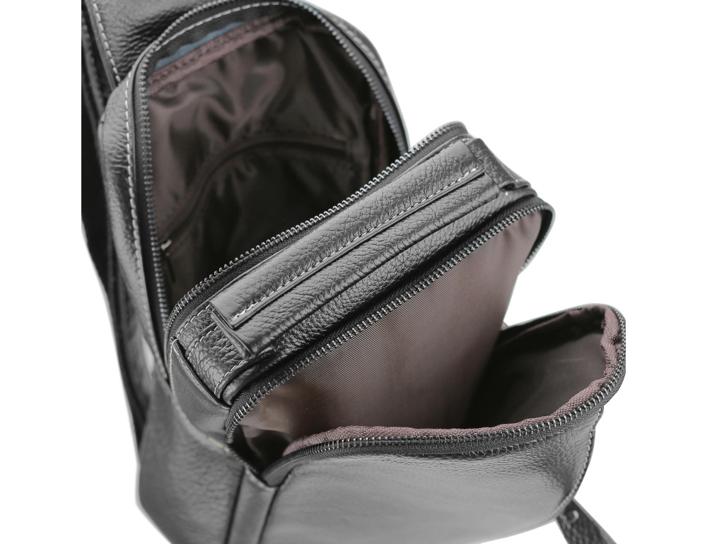 Мужская кожаная сумка-слинг черная Tiding Bag M35-1306A - Фото № 5