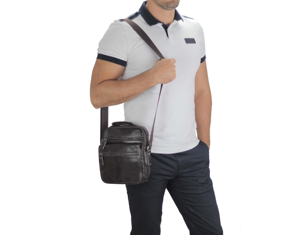 Чоловіча шкіряна сумка-барсетка на плече чорна Tiding Bag M35-8852A - Фотографія № 5