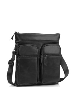 Мессенджер через плечо мужской кожаный черный Tiding Bag M35-9012A