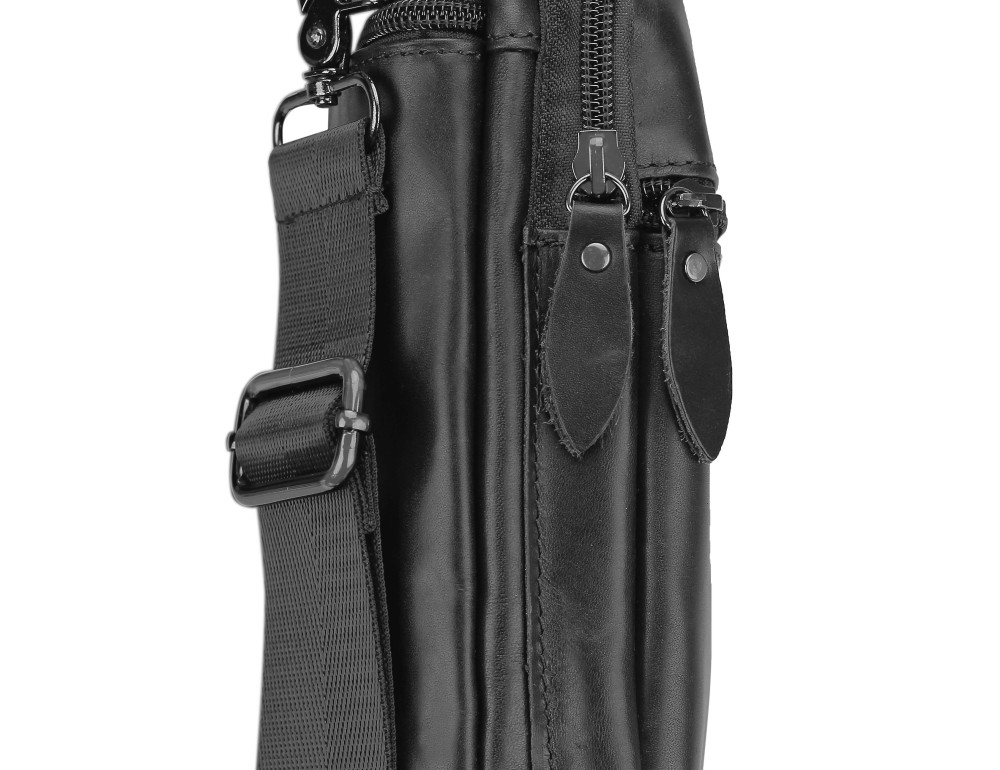 Мессенджер через плечо мужской кожаный черный Tiding Bag M35-9012A - Фото № 2