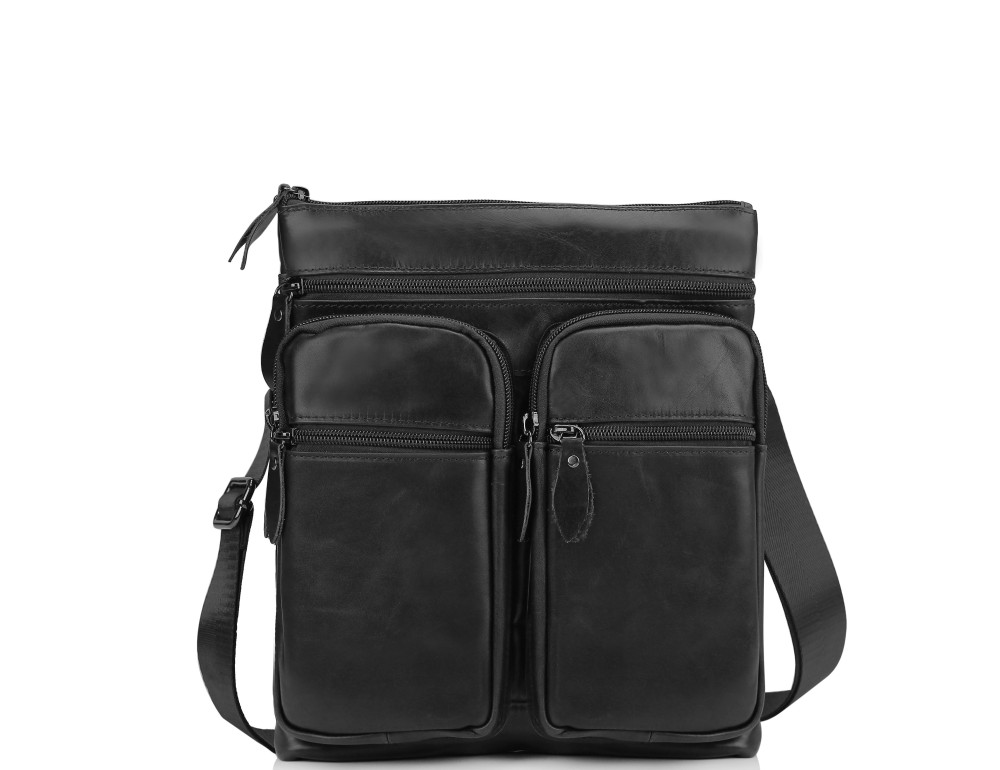 Мессенджер через плечо мужской кожаный черный Tiding Bag M35-9012A - Фото № 4