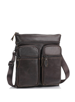 Мессенджер через плечо мужской кожаный коричневый Tiding Bag M35-9012B