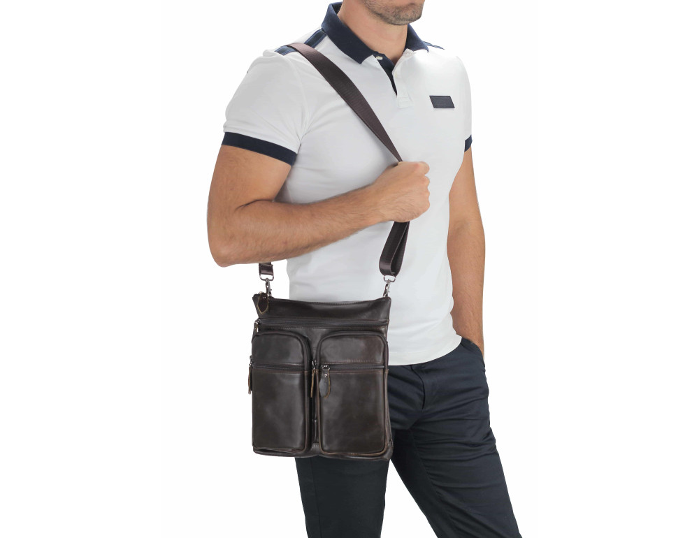 Мессенджер через плечо мужской кожаный коричневый Tiding Bag M35-9012B - Фотографія № 2