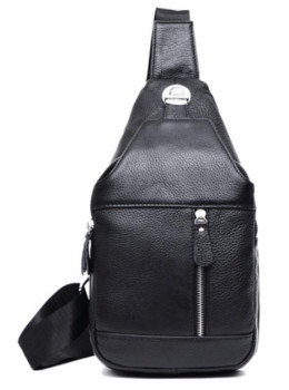 Сумка-мессенджер на грудь мужская кожаная черная Tiding Bag M38-8150A