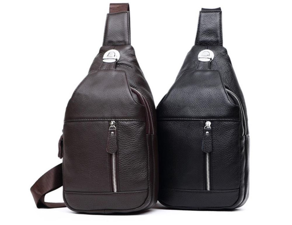 Сумка-мессенджер на грудь мужская кожаная черная Tiding Bag M38-8150A - Фото № 2