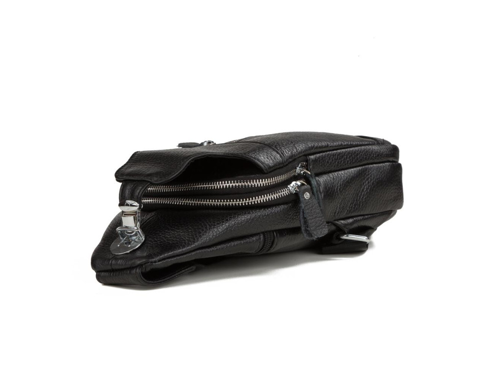 Сумка-мессенджер на грудь мужская кожаная черная Tiding Bag M38-8150A - Фото № 7