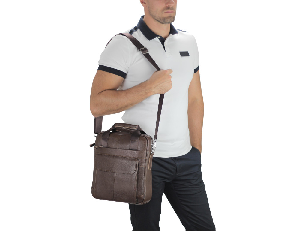 Мужская кожаная сумка с ручками и съемным ремнем Tiding Bag M38-8861B - Фото № 7