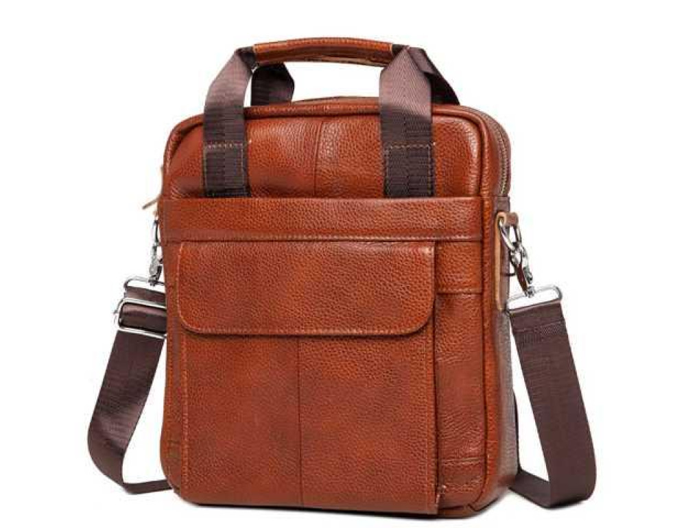 Мужская кожаная сумка через плечо рыжая Tiding Bag M38-8861LB - Фото № 2