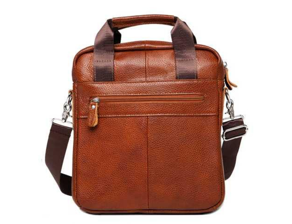 Мужская кожаная сумка через плечо рыжая Tiding Bag M38-8861LB - Фото № 3