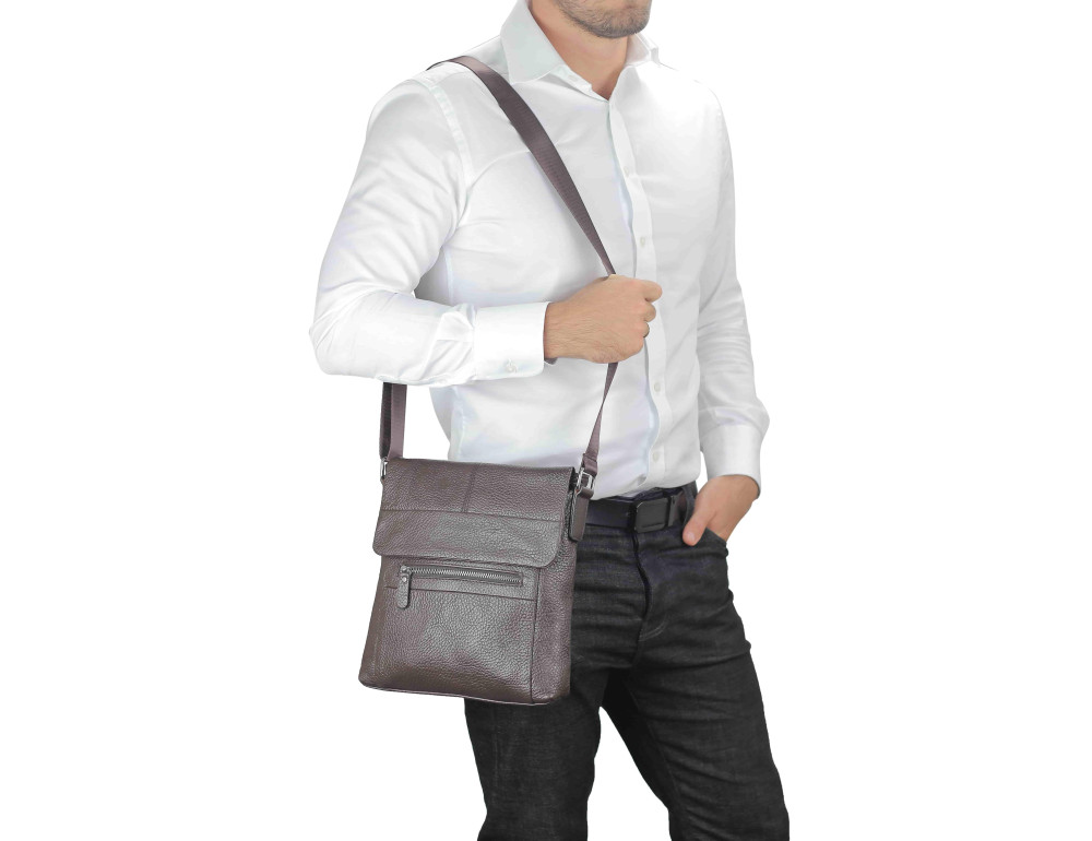 Шкіряна чоловіча сумка через плече коричнева Tiding Bag M38-9117-2B - Фотографія № 5