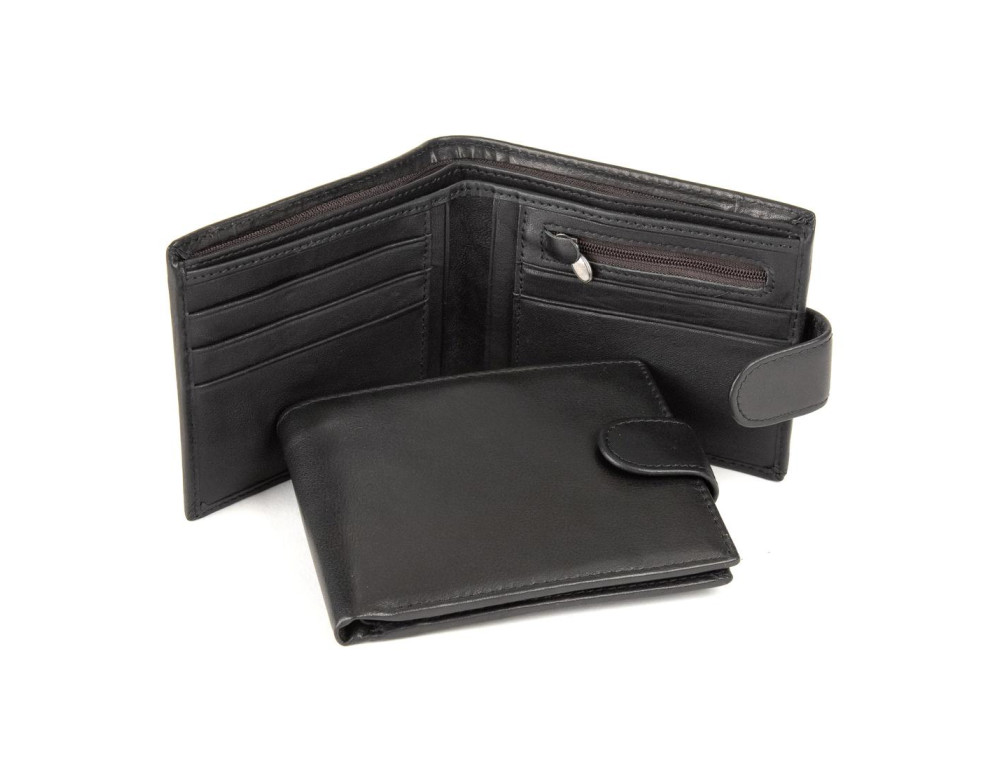 Портмоне черное кожаное на кнопке Tiding Bag M39-8068BRA - Фото № 2