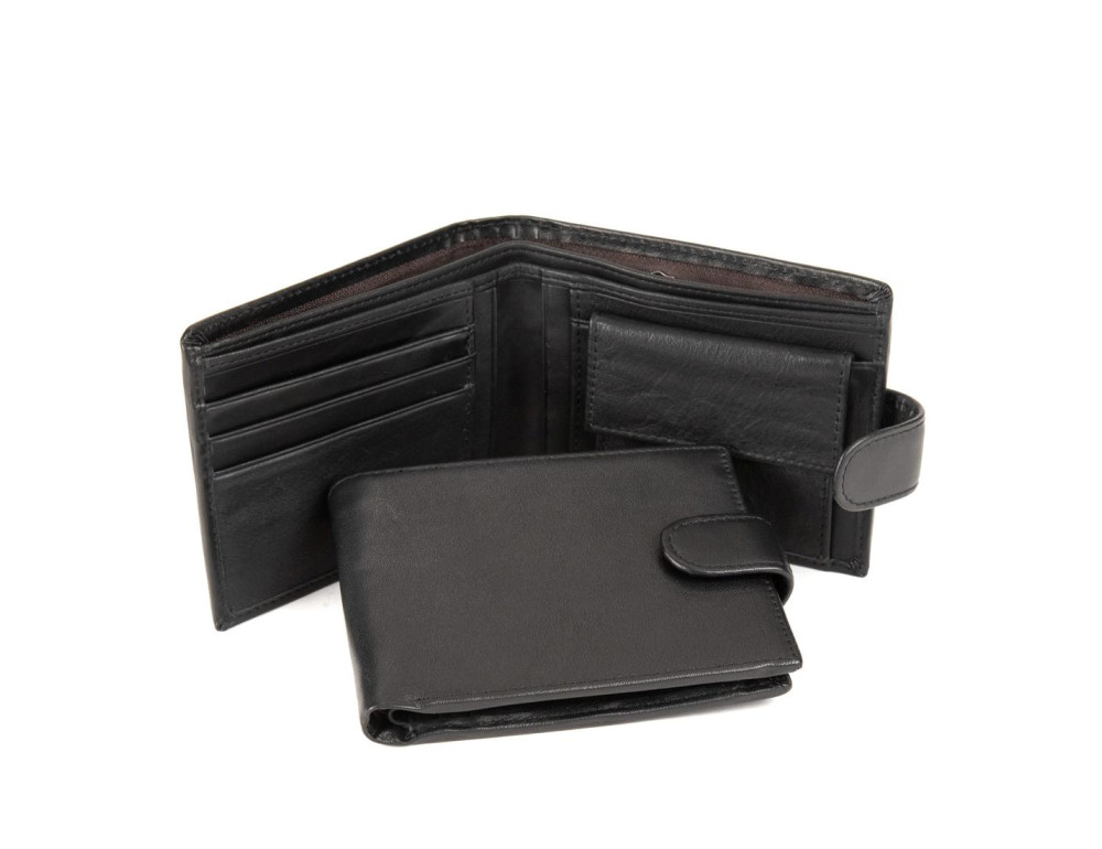 Чорне портмоне на кнопці з монетницею Tiding Bag M39-8069BRA - Фотографія № 2