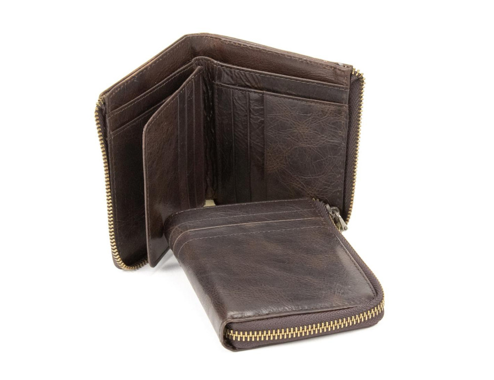 Небольшое коричневое портмоне на молнии Tiding Bag M39-9600DB - Фото № 2
