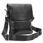 Чёрный кожаный мессенджер с клапаном Tiding Bag M56-2056A - Фото № 100