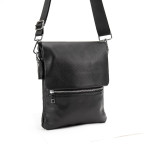 Чёрный кожаный мессенджер с клапаном Tiding Bag M56-2056A - Фото № 101