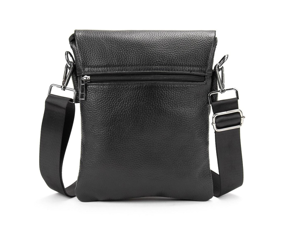 Чёрный кожаный мессенджер с клапаном Tiding Bag M56-2056A - Фото № 4