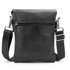 Чёрный кожаный мессенджер с клапаном Tiding Bag M56-2056A - Фото № 103