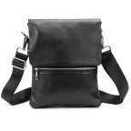Чёрный кожаный мессенджер с клапаном Tiding Bag M56-2056A - Фото № 104