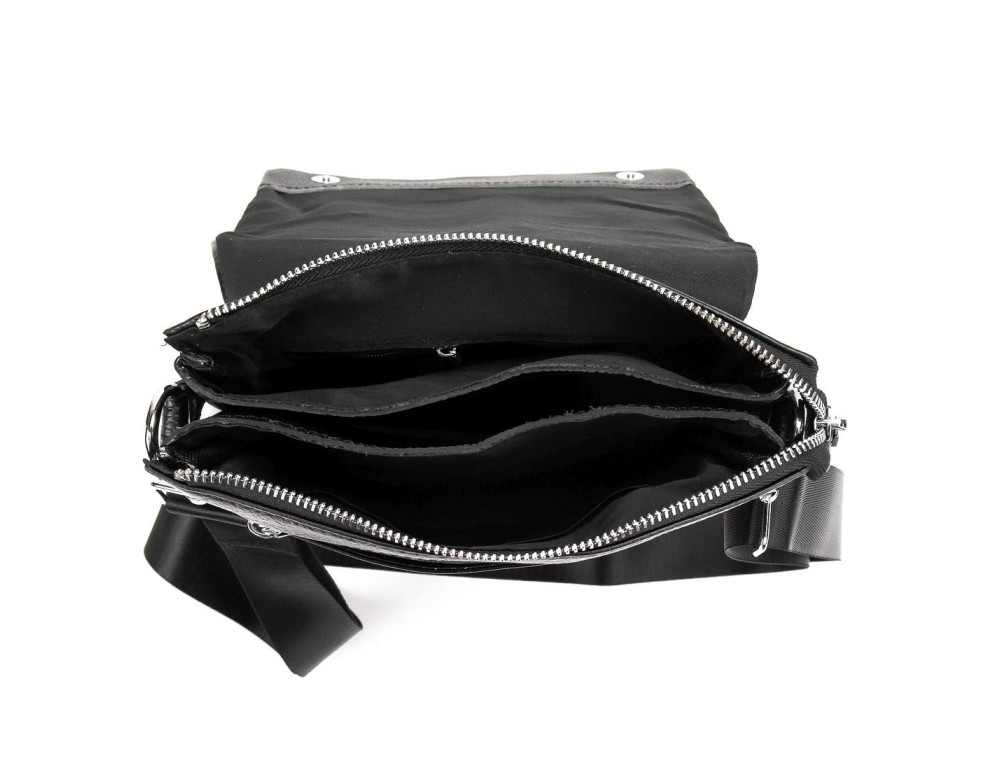 Чёрный кожаный мессенджер с клапаном Tiding Bag M56-2056A - Фото № 6