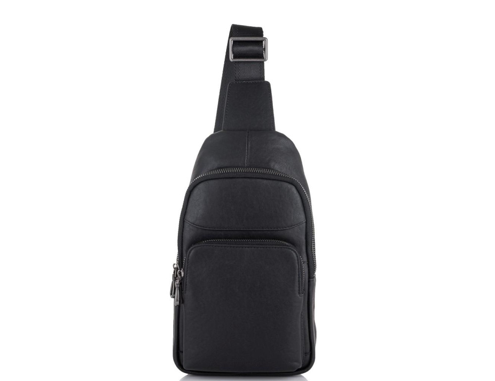 Мужской черный кожаный слинг Tiding Bag NM11-7526A - Фото № 2