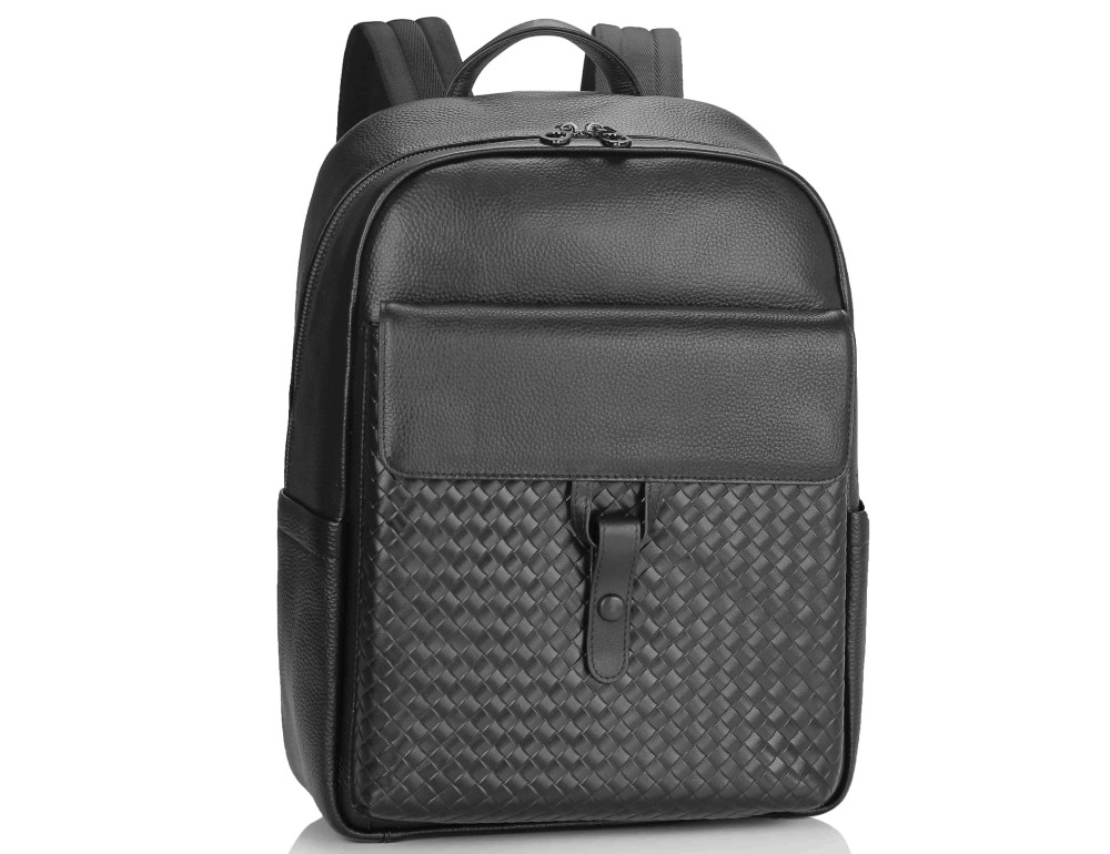 Мужской кожаный рюкзак черный с плетением Tiding Bag NM11-8838A - Фото № 1 Мужской кожаный рюкзак черный с плетением Tiding Bag NM11-8838A - Фото № 1