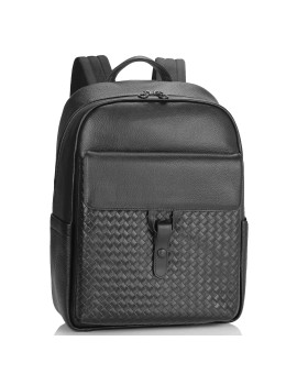 Мужской кожаный рюкзак черный с плетением Tiding Bag NM11-8838A