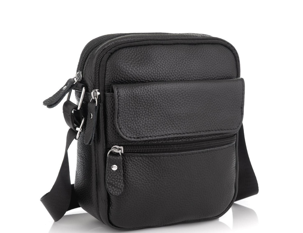 Мужская кожаная сумка черная через плечо Tiding Bag NM20-1812A - Фото № 1 Мужская кожаная сумка черная через плечо Tiding Bag NM20-1812A - Фото № 1