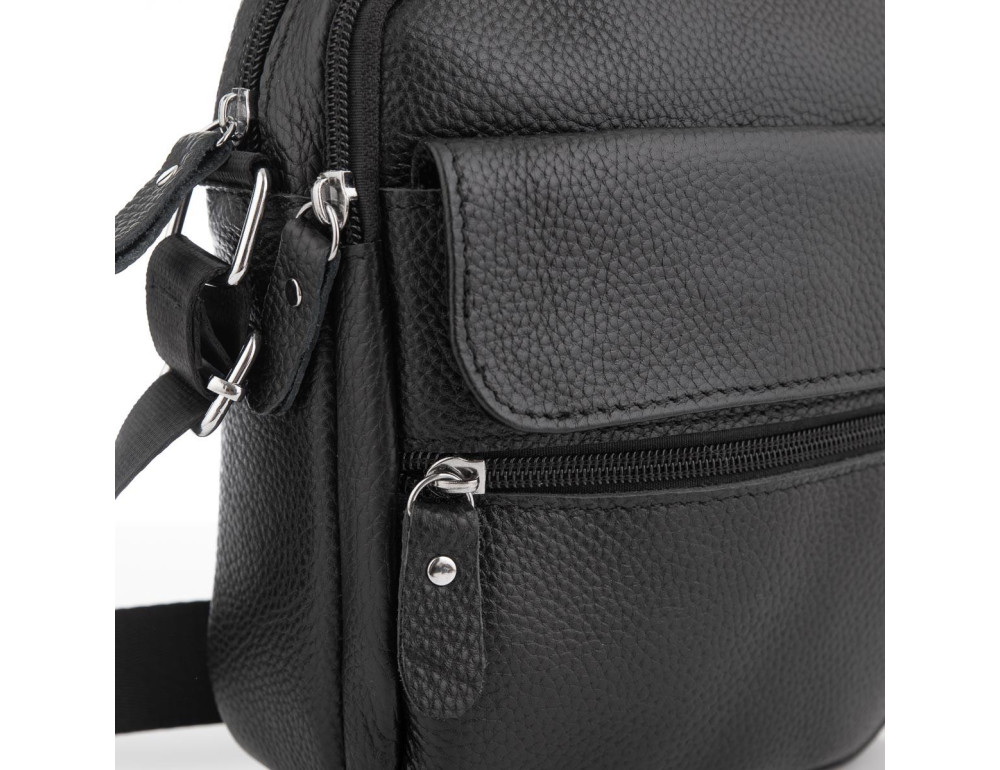 Мужская кожаная сумка черная через плечо Tiding Bag NM20-1812A - Фото № 2