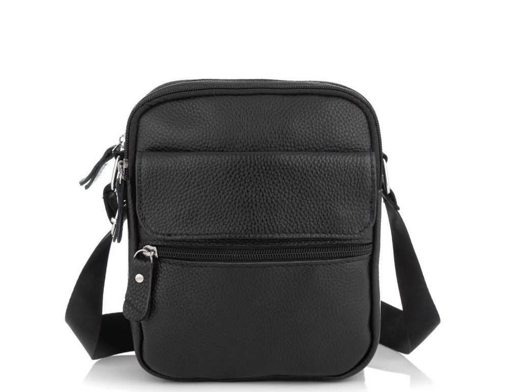 Мужская кожаная сумка черная через плечо Tiding Bag NM20-1812A - Фото № 5
