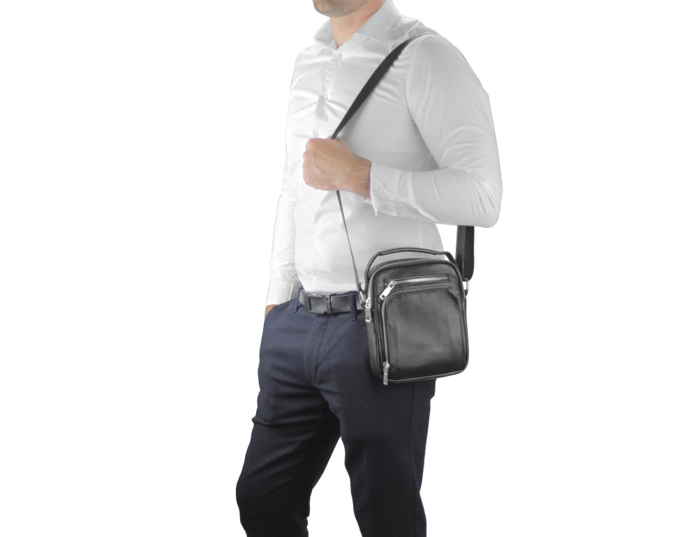 Мужская сумка через плечо черная с ручкой Tiding Bag NM23-2304A - Фото № 6