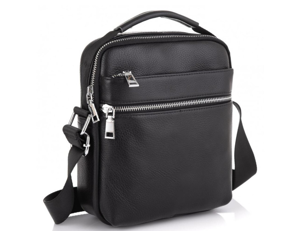 Мужская черная кожаная сумка через плечо Tiding Bag NM23-6013A - Фото № 1 Мужская черная кожаная сумка через плечо Tiding Bag NM23-6013A - Фото № 1