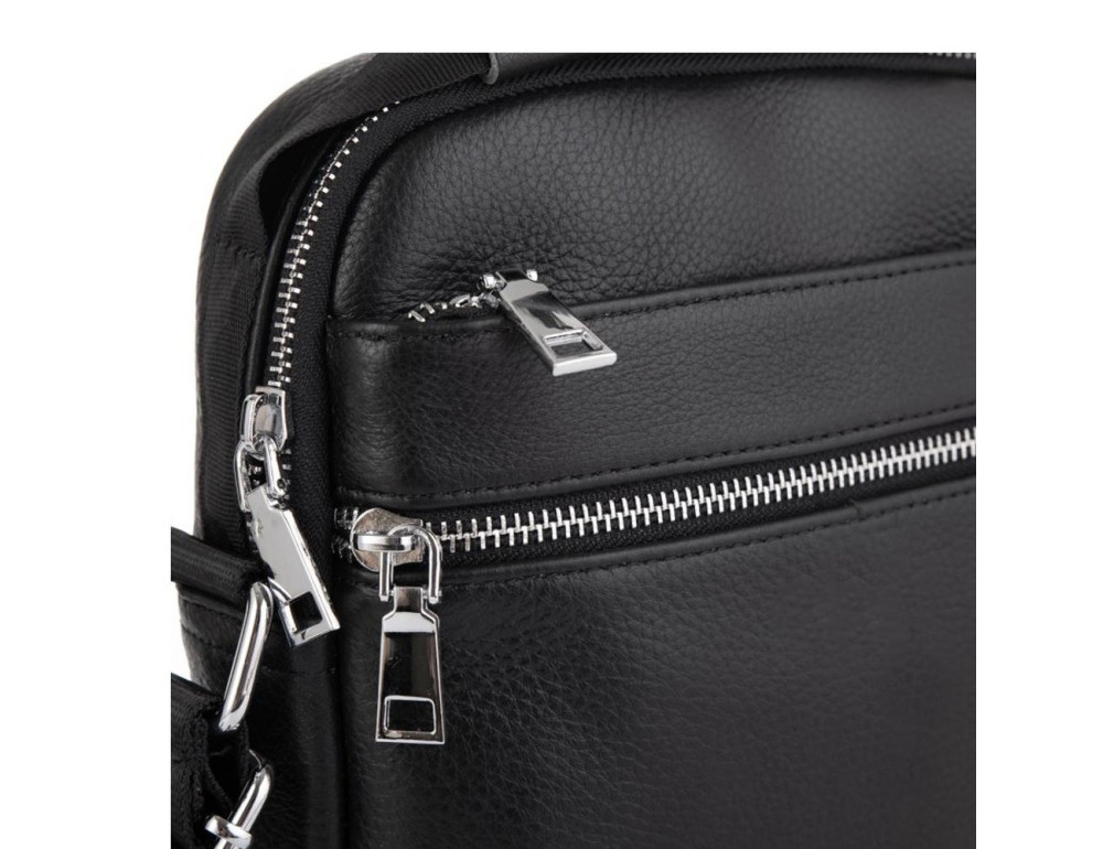 Мужская черная кожаная сумка через плечо Tiding Bag NM23-6013A - Фото № 3