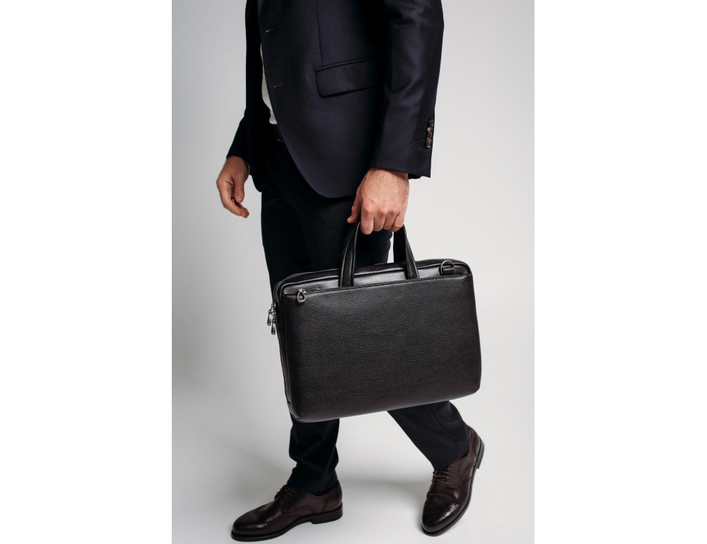 Сумка для ноутбука черная кожаная Tiding Bag NM29-88212-3A - Фото № 5