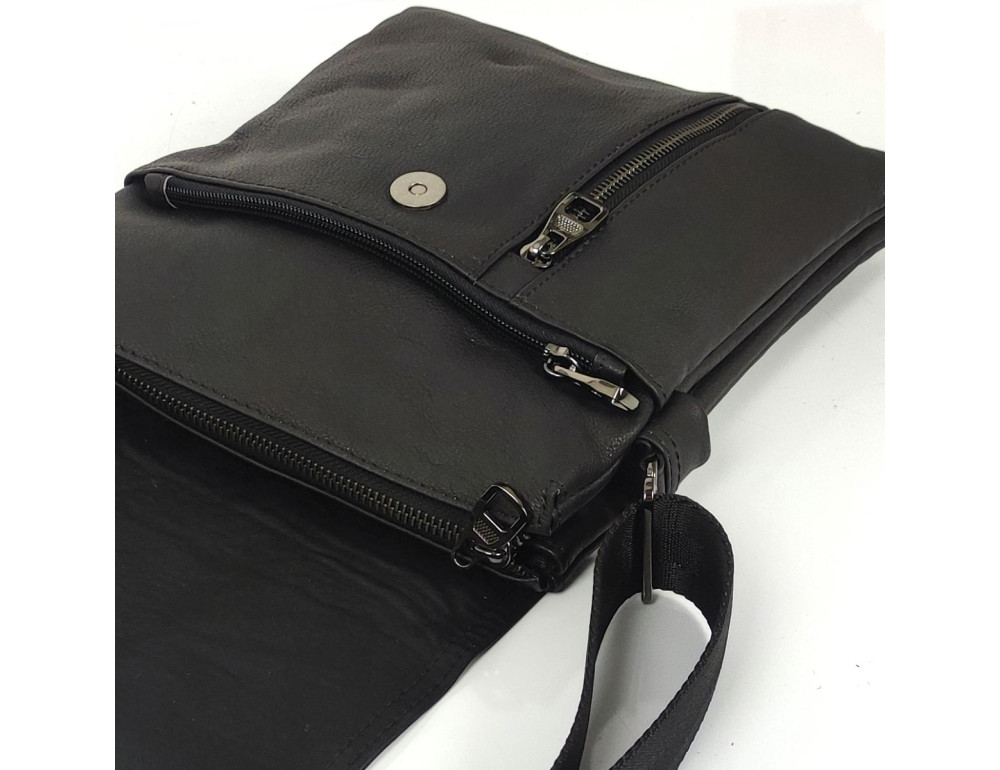 Мужской черный мессенджер с клапаном на застежке Tiding Bag S-JMD10-6038A - Фото № 2
