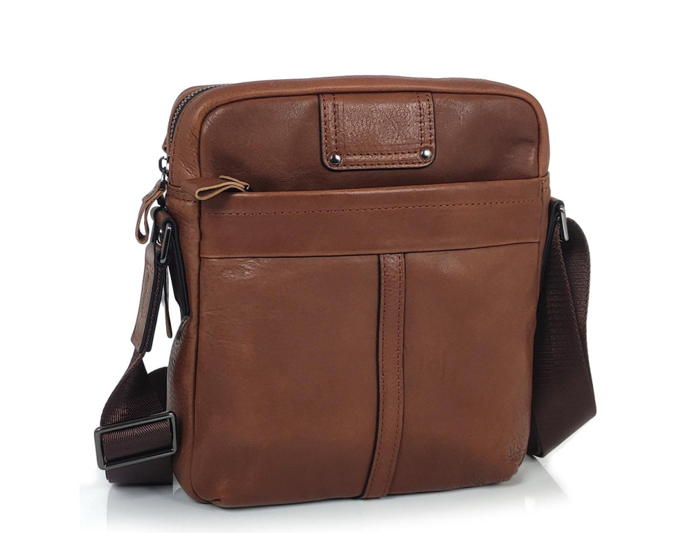 Мужской коричневый мессенджер Tiding Bag S-JMD10-8017C на молнии. - Фото № 1 Мужской коричневый мессенджер Tiding Bag S-JMD10-8017C на молнии. - Фото № 1