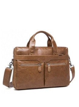 Мужская кожаная сумка для ноутбука и документов светло-коричневая Tiding Bag S-M56-7122C-2
