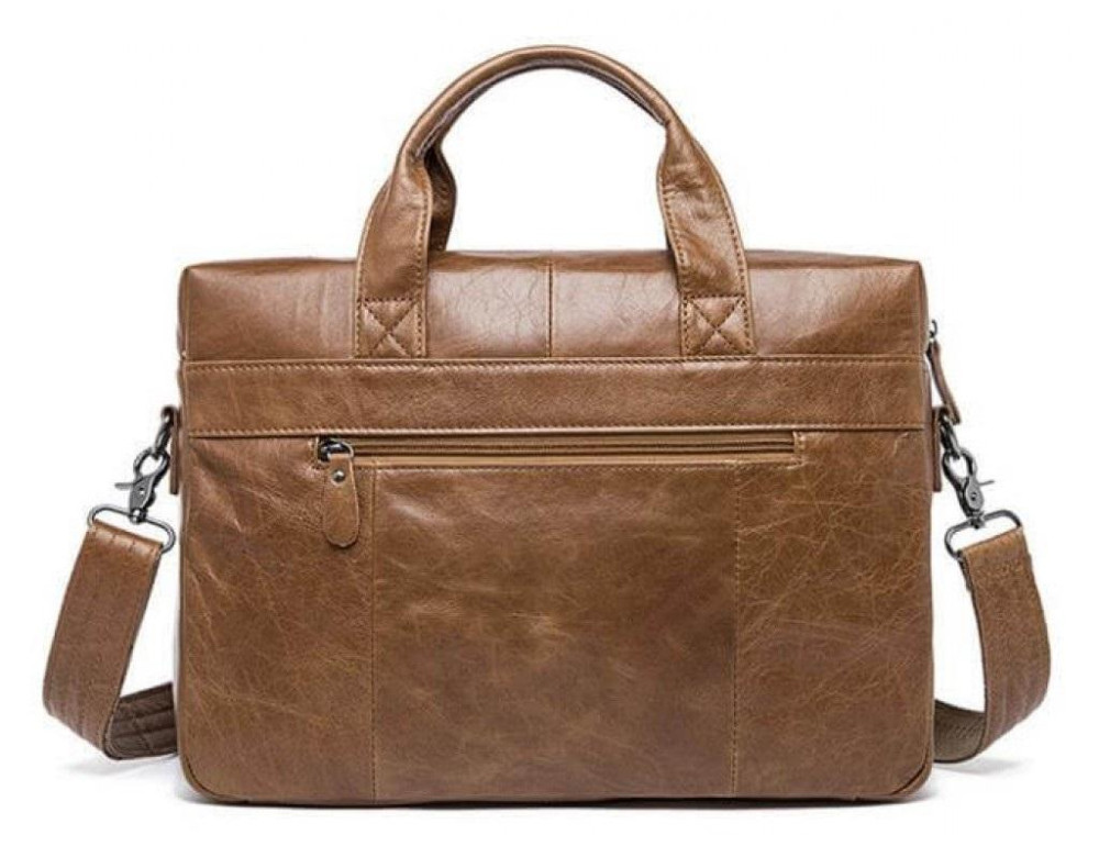 Мужская кожаная сумка для ноутбука и документов светло-коричневая Tiding Bag S-M56-7122C-2 - Фото № 4