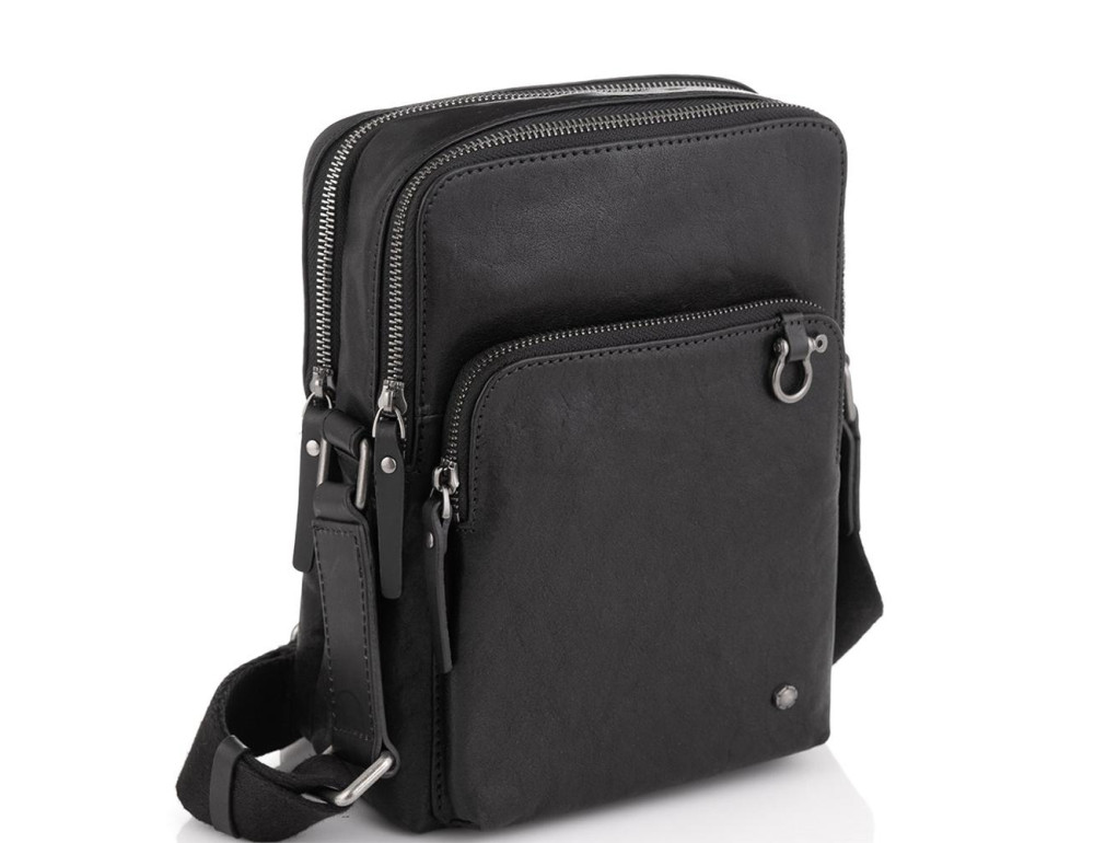 Сумка через плечо кожаная черная Tiding Bag SM13-0014A - Фото № 1 Сумка через плечо кожаная черная Tiding Bag SM13-0014A - Фото № 1