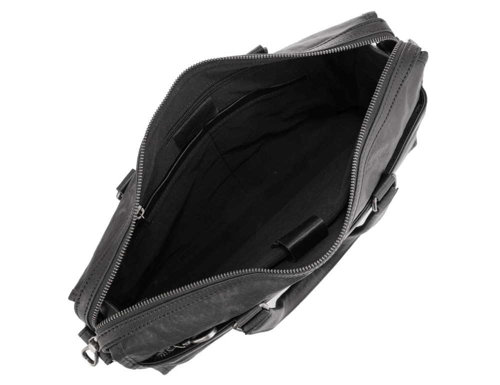 Шкіряна сумка для ноутбука чорна Tiding Bag SM13-8874A - Фотографія № 3