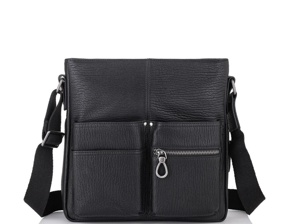 Мужская кожаная сумка через плечо черная Tiding Bag SM8-008A - Фото № 4