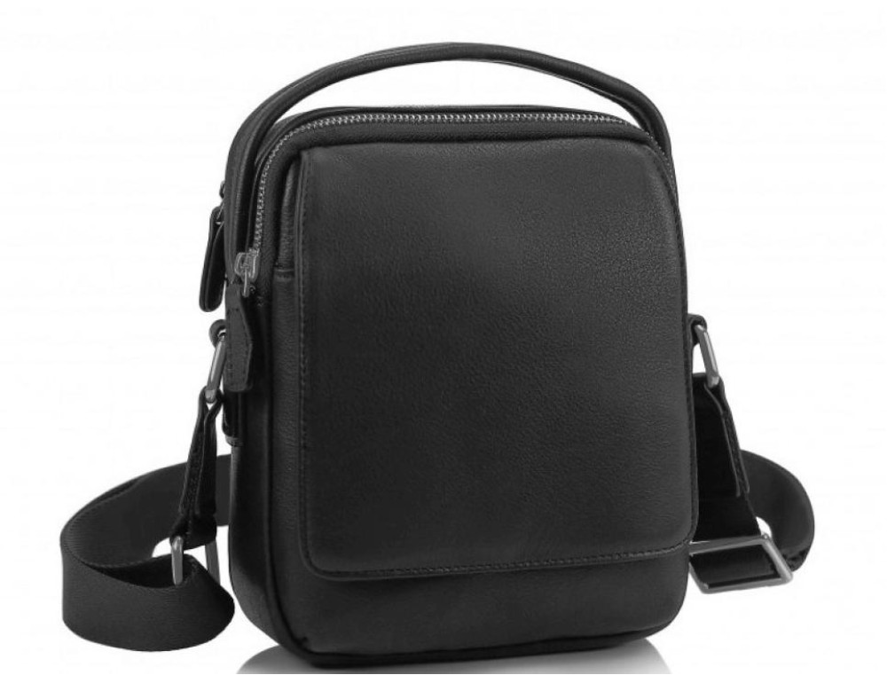 Мужская кожаная сумка на плечо черная Tiding Bag SM8-009A - Фото № 1 Мужская кожаная сумка на плечо черная Tiding Bag SM8-009A - Фото № 1