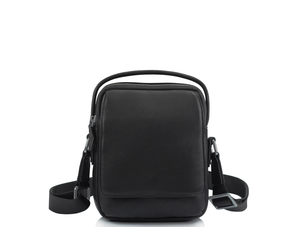 Мужская кожаная сумка на плечо черная Tiding Bag SM8-009A - Фото № 5