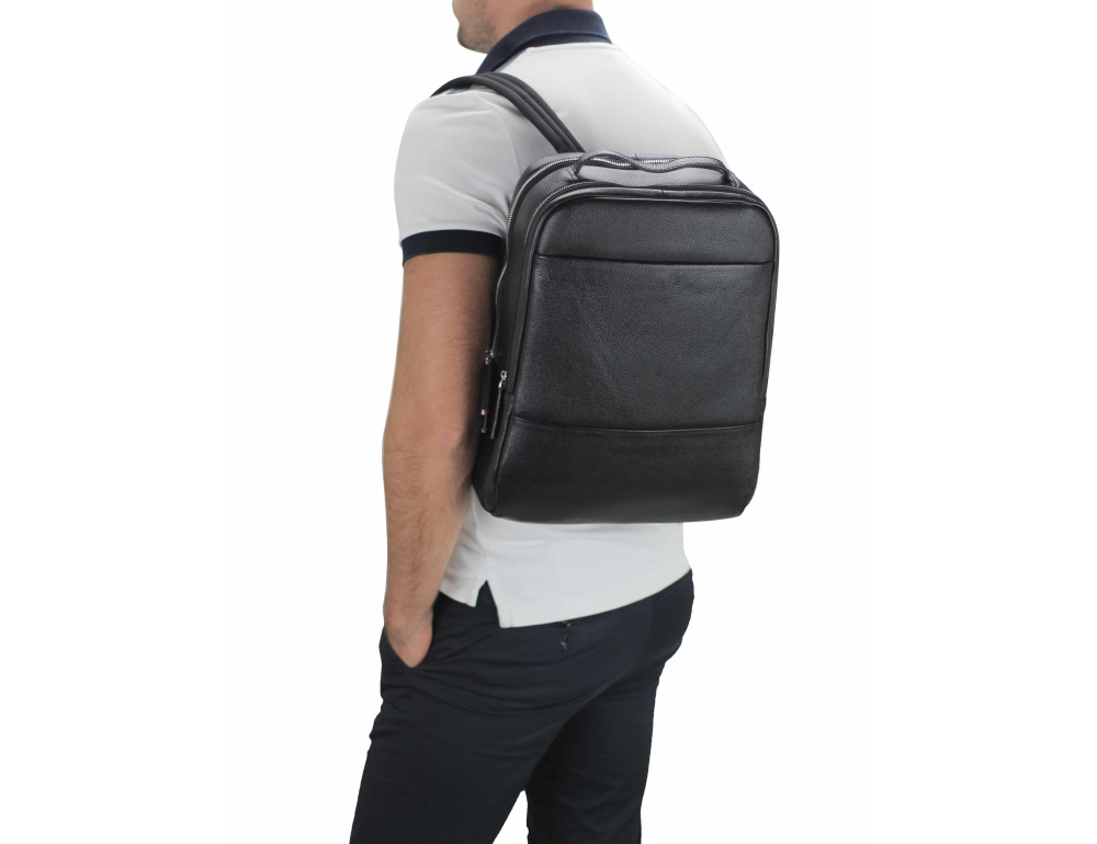 Мужской кожаный черный рюкзак для ноутбука Tiding Bag SM8-183A - Фото № 7