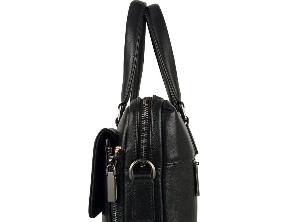 Классическая мужская черная кожаная сумка Tiding Bag SM8-21007-1A - Фото № 2