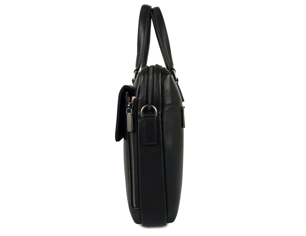 Классическая мужская черная кожаная сумка Tiding Bag SM8-21007-1A - Фото № 4