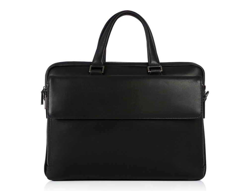 Классическая мужская черная кожаная сумка Tiding Bag SM8-21007-1A - Фото № 5