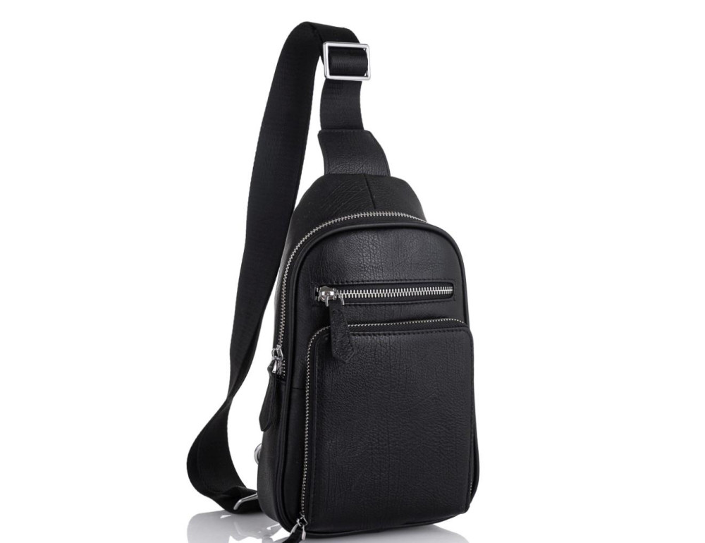 Мужская сумка-слинг кожаная черная Tiding Bag SM8-807A - Фото № 1 Мужская сумка-слинг кожаная черная Tiding Bag SM8-807A - Фото № 1