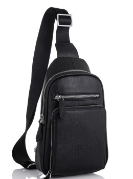 Мужская сумка-слинг кожаная черная Tiding Bag SM8-807A