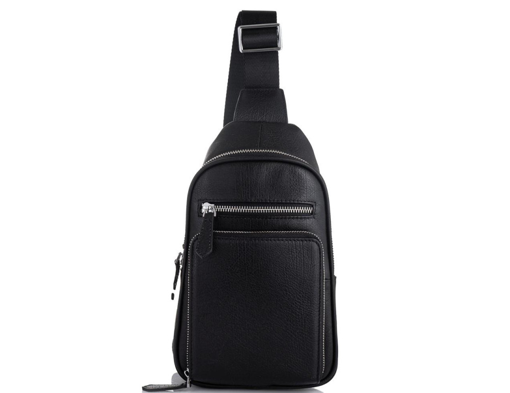 Мужская сумка-слинг кожаная черная Tiding Bag SM8-807A - Фото № 4